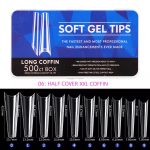 Soft Gel Tips - Long Coffin 500pcs (half cover) Nails Box, Nail tips Acrylic tips Nail Extensions