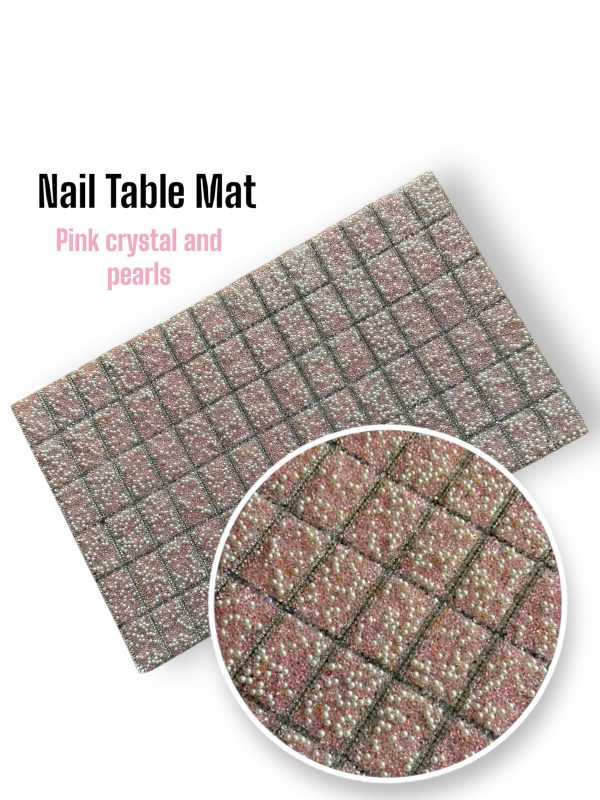 nail table mat (pink crystal and pearls)