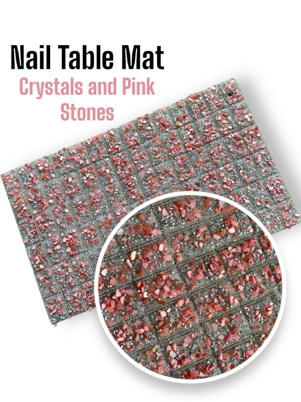 nail table mat (crystal and pink stones)