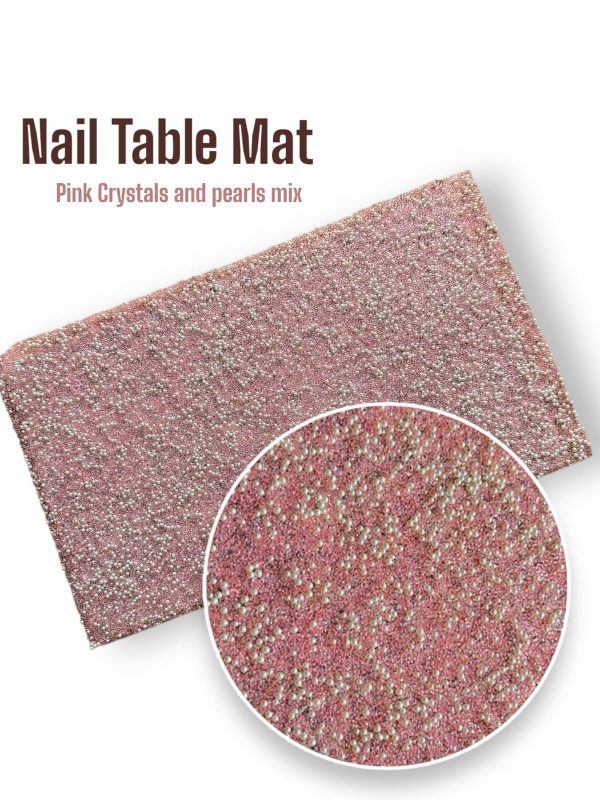 nail table mat ( pink crystal and pearls mix)