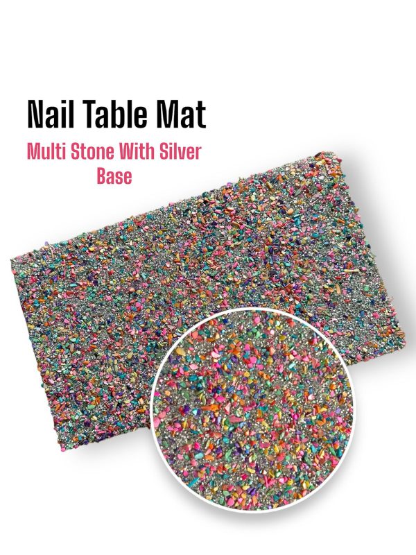nail table mat ( multi stone with silver base)