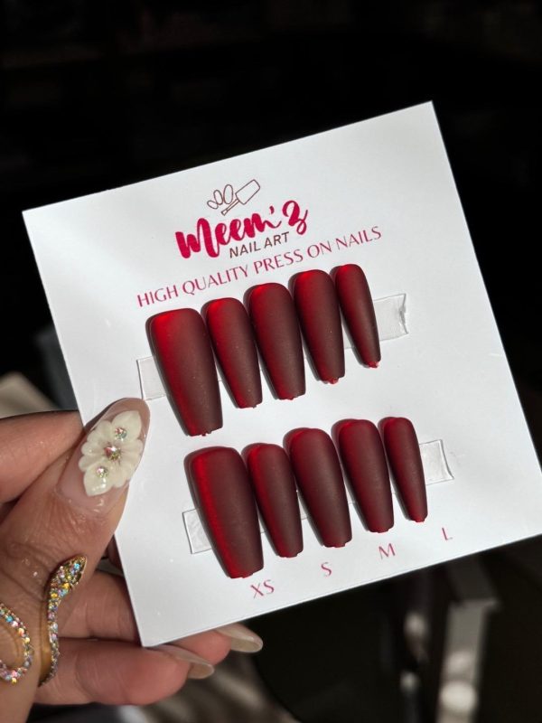 Meemz Press On nails - Matte Deep Red Ombre Nails