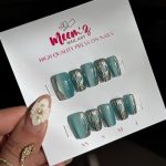Meemz Press On Nails - Ice blue cat eye with gold art
