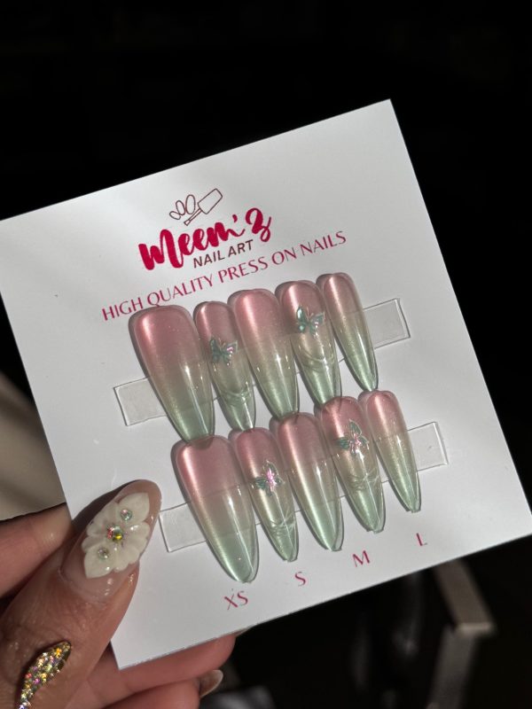 Meemz Press On nails - Ombre Pink pistachio