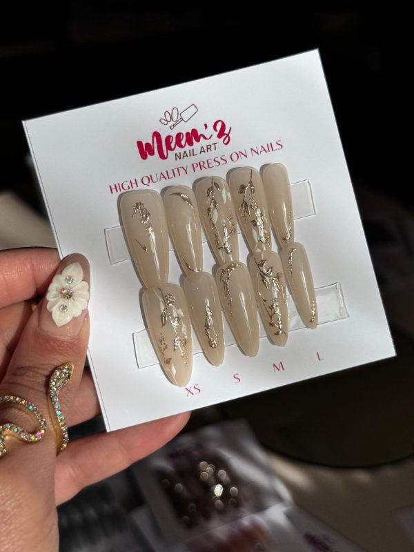 Meemz Press On Nails- Nude gold