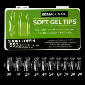 Soft Gel Tips – Short Coffin 550pcs Nails box – half buffed