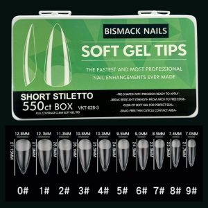 Soft Gel Tips – Short Stilleto 550ct Nails box – Half buffed