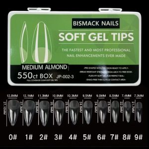 Soft Gel Tips – Medium Almond 550pcs Nails box – Half buffed
