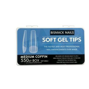 Soft Gel Tips – Medium Coffin 550ct Nails box – Half buffed