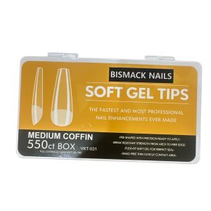 Soft Gel Tips – Medium Coffin 550ct Nails box – Half buffed