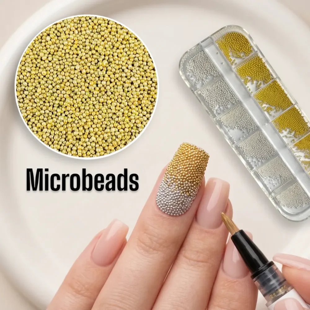 silver gold micro caviar beads nail art