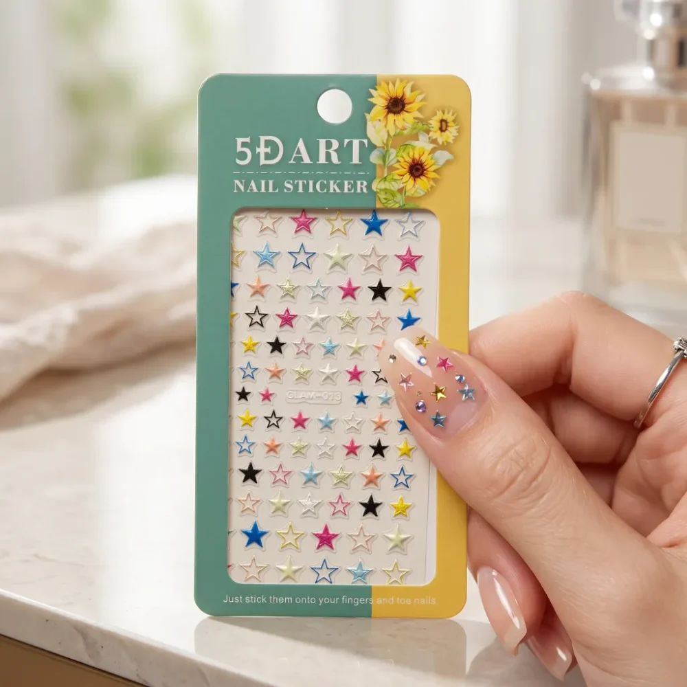 5D multicolour star nail stickers