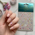 Meem'z 5D Pastel Blossom Nail Stickers M-2373 full sheet showing raised hibiscus flowers in pink lilac yellow and blue