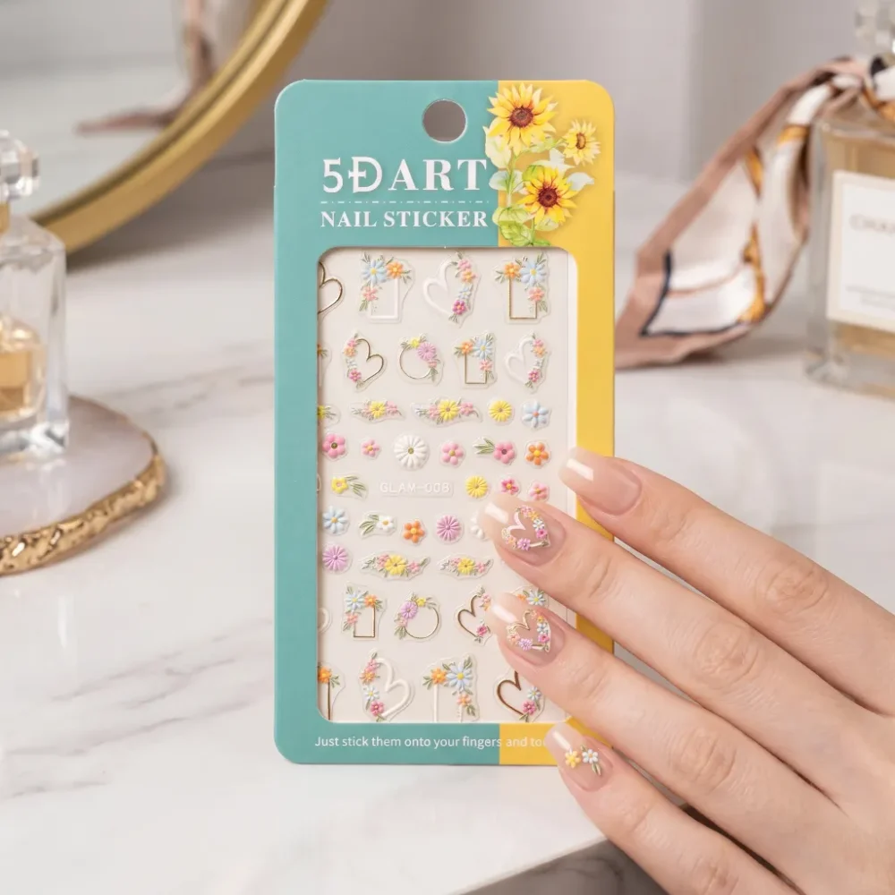 5D floral heart nail stickers