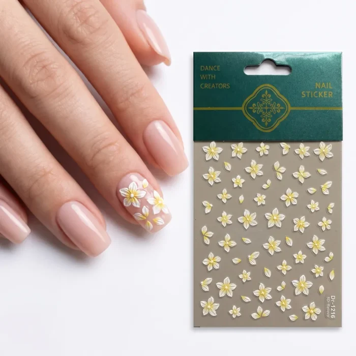 Meem'z 5D White Flower Nail Stickers Dr-1216