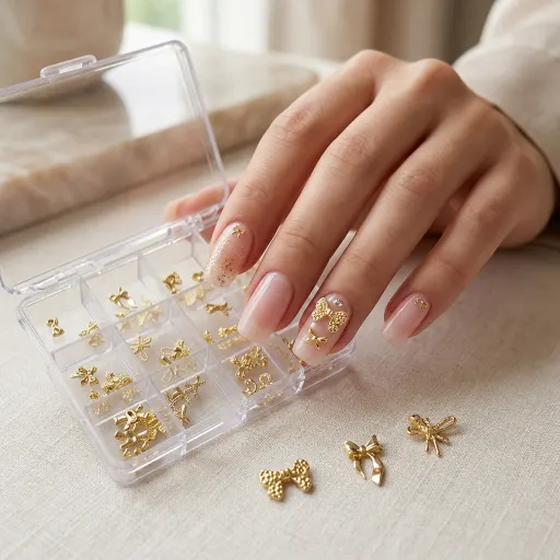 Meem'z Gold Metal Bow Nail Charm Set — 12 Styles