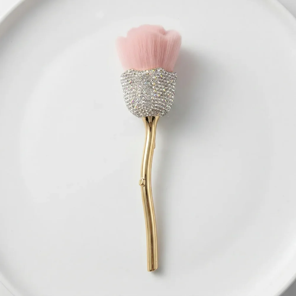 Meem'z luxury nail dust brush style B silver flower handle golden stem for nail workstation in Pakistan