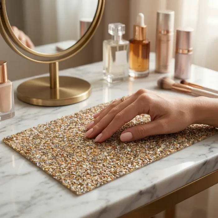 Meem'z nail tech arm rest table mat gold design for professional nail workstation in Pakistan