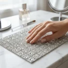 Meem'z nail tech arm rest table mat crystal and pearls embellished for luxury nail workstation in Pakistan