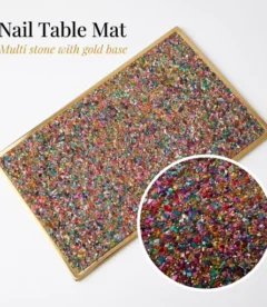 Meem'z nail tech arm rest table mat multi stone gold base for luxury nail workstation in Pakistan