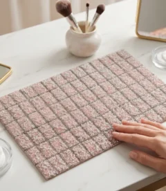 Meem'z nail tech arm rest table mat pink crystal and pearls for feminine nail workstation in Pakistan