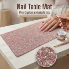 Meem'z nail tech arm rest table mat pink crystal pearls mix for luxury nail workstation in Pakistan