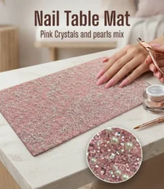 Meem'z nail tech arm rest table mat pink crystal pearls mix for luxury nail workstation in Pakistan