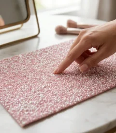 Meem'z nail tech arm rest table mat pink crystal pearls mix for luxury nail workstation in Pakistan