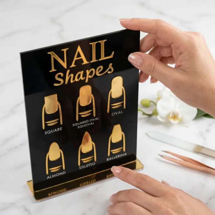 Meem'z nail shapes reference card for client consultations and nail technicians in Pakistan