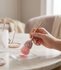 Meem'z luxury nail dust brush style B pink flower handle golden stem for nail workstation in Pakistan