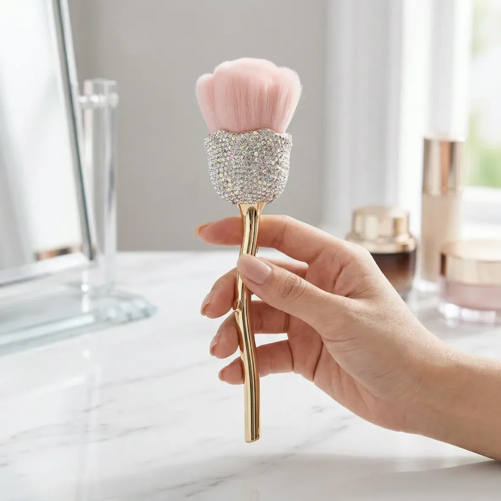 Meem'z luxury nail dust brush style B silver flower handle golden stem for nail workstation in Pakistan