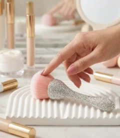 Meem'z luxury nail dust brush style C silver candle holder shaped handle for nail workstation in Pakistan