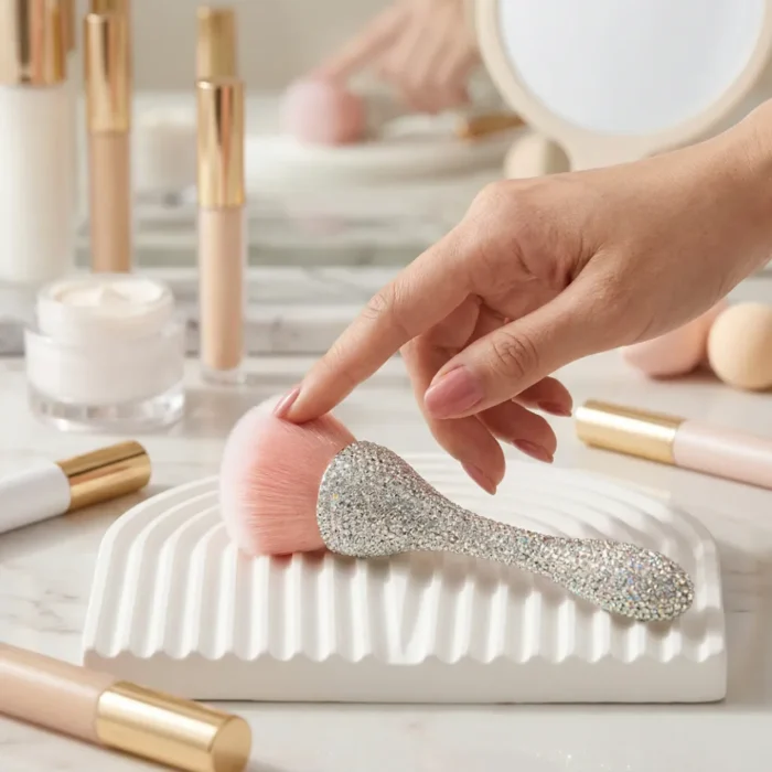 Meem'z luxury nail dust brush style C silver candle holder shaped handle for nail workstation in Pakistan Meem'z luxury nail dust brush style C silver candle holder shaped handle for nail workstation in Pakistan