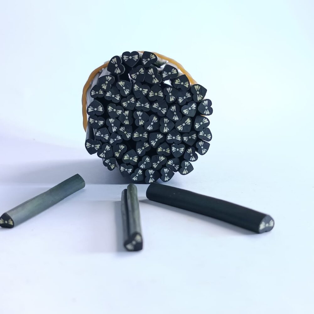 Meemz Black Bow Heart Fimo Cane
