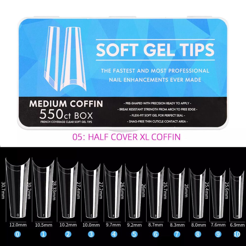 Bismack Soft Gel Nail Tips - Medium Coffin 550pcs (Version B)