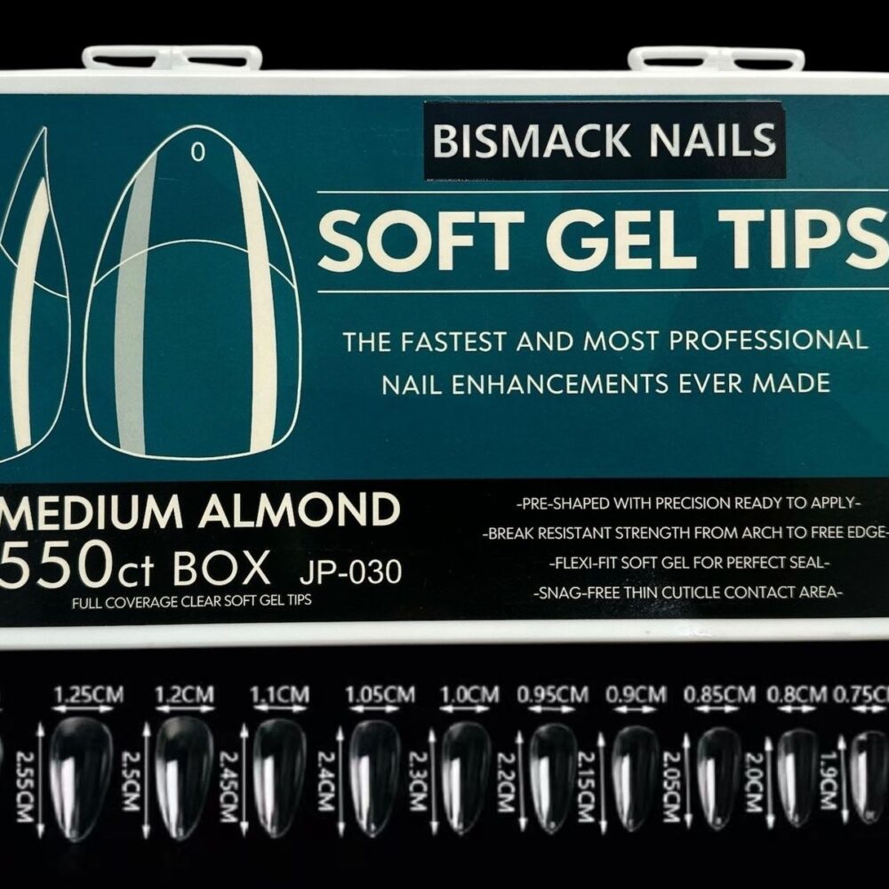 Bismack Soft Gel Nail Tips - Medium Almond Half Buffed 550pcs