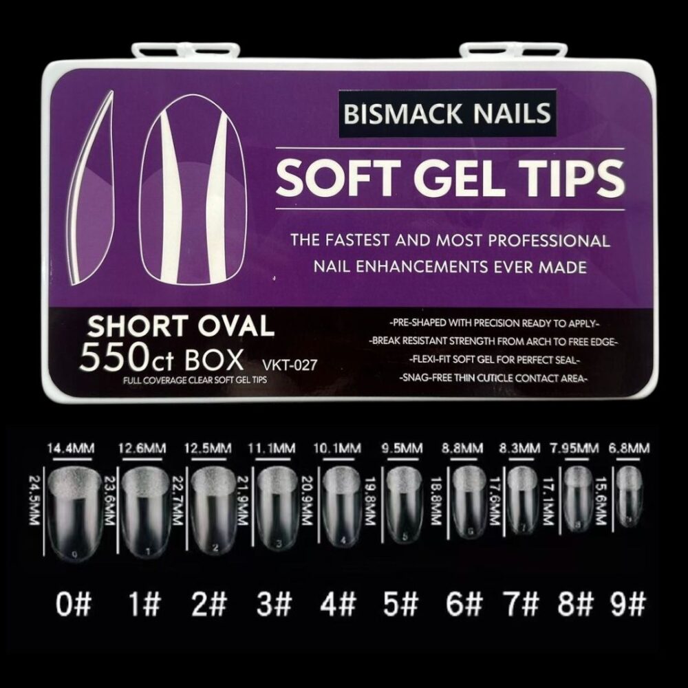 Bismack Soft Gel Nail Tips - Short Oval Half Buffed 550pcs