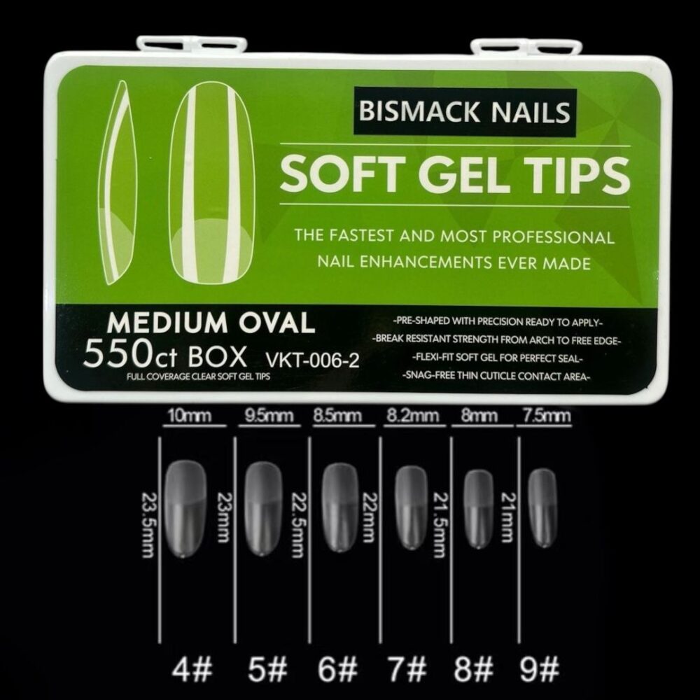 Bismack Soft Gel Nail Tips - Medium Oval Half Buffed 550pcs