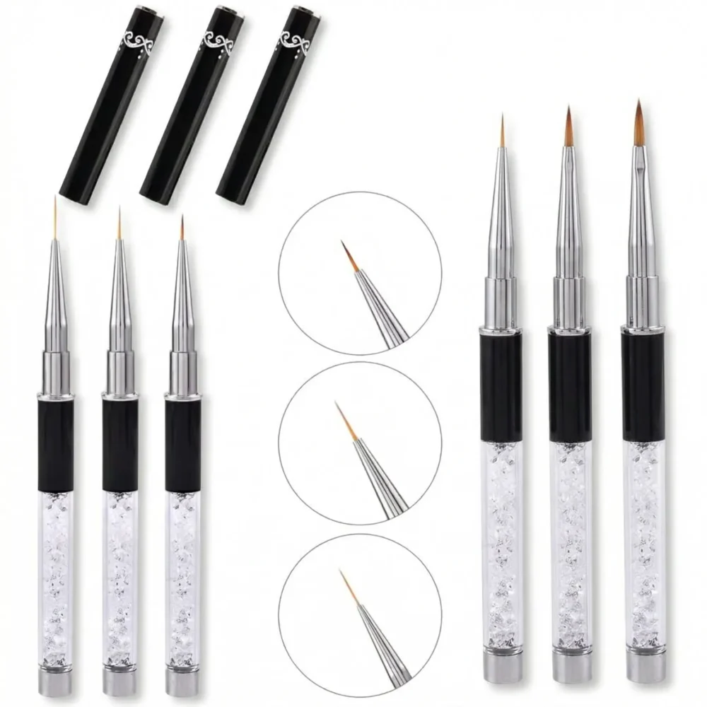Meem'z detail nail art brush set 3 pieces 6mm 9mm 12mm for professional nail art in Pakistan