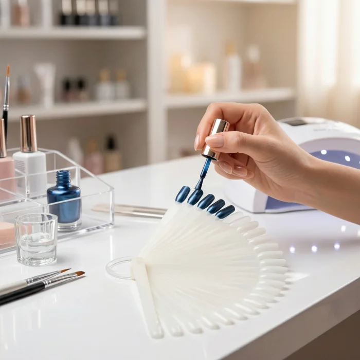 Meem'z round nail tip display stand for salon colour swatching in Pakistan