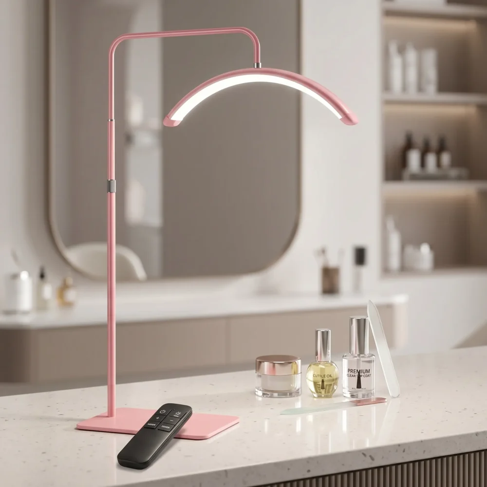 Meem'z half moon UV LED nail lamp with adjustable stand in pink for salon use in Pakistan