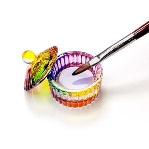 Rainbow Crystal Glass Dappen Dish with Lid – Square & Round Nail Art Cups