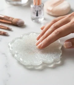 Meem'z nail colour mixing plate silver shimmer holographic concave bowl handmade resin 2.5 inch in Pakistan