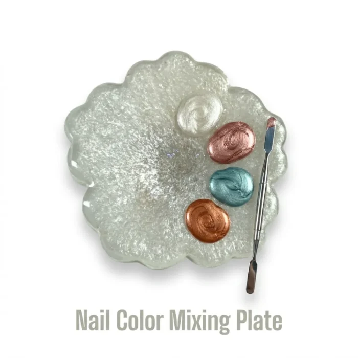 Meem'z nail colour mixing plate silver shimmer holographic concave bowl handmade resin 2.5 inch in Pakistan