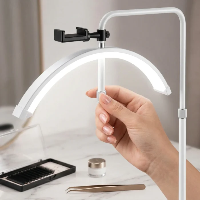 Meem'z half moon LED nail table lamp with stand white for professional nail workstation in Pakistan