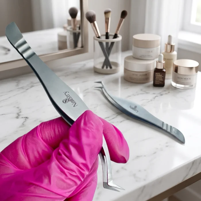 The Nailistry Professional Lash Extension Tweezer with Volume Fiber Tip features a wide flat angled tip specifically designed for picking up and making volume lash fans. The Nailistry tool range is exclusively available in Pakistan at Meem'z.