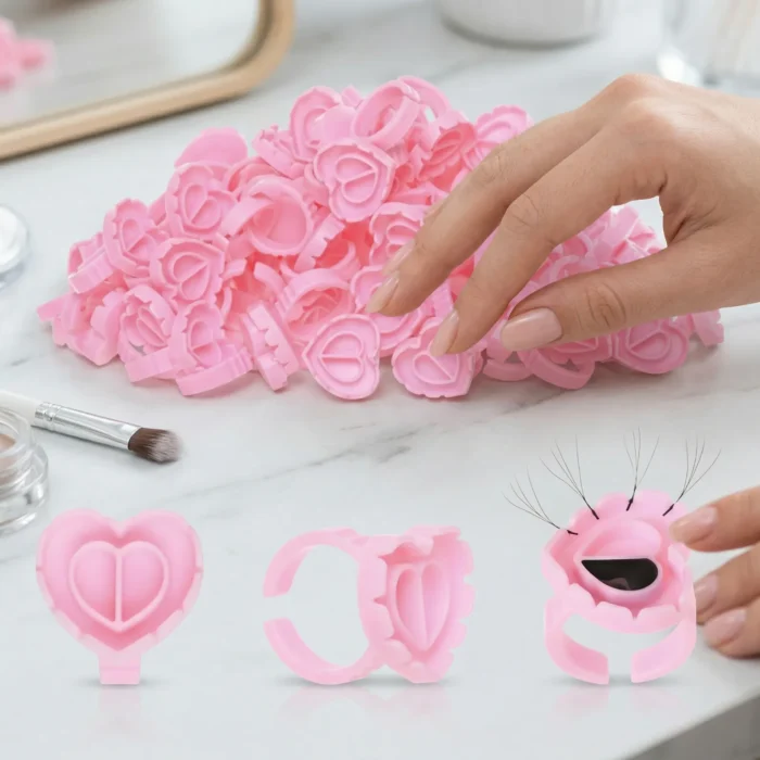 Meem'z heart shape lash glue rings disposable finger holder for lash extension application in Pakistan