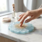 Meem'z nail colour mixing plate light blue with holographic silver glitter center handmade resin 2.5 inch in Pakistan