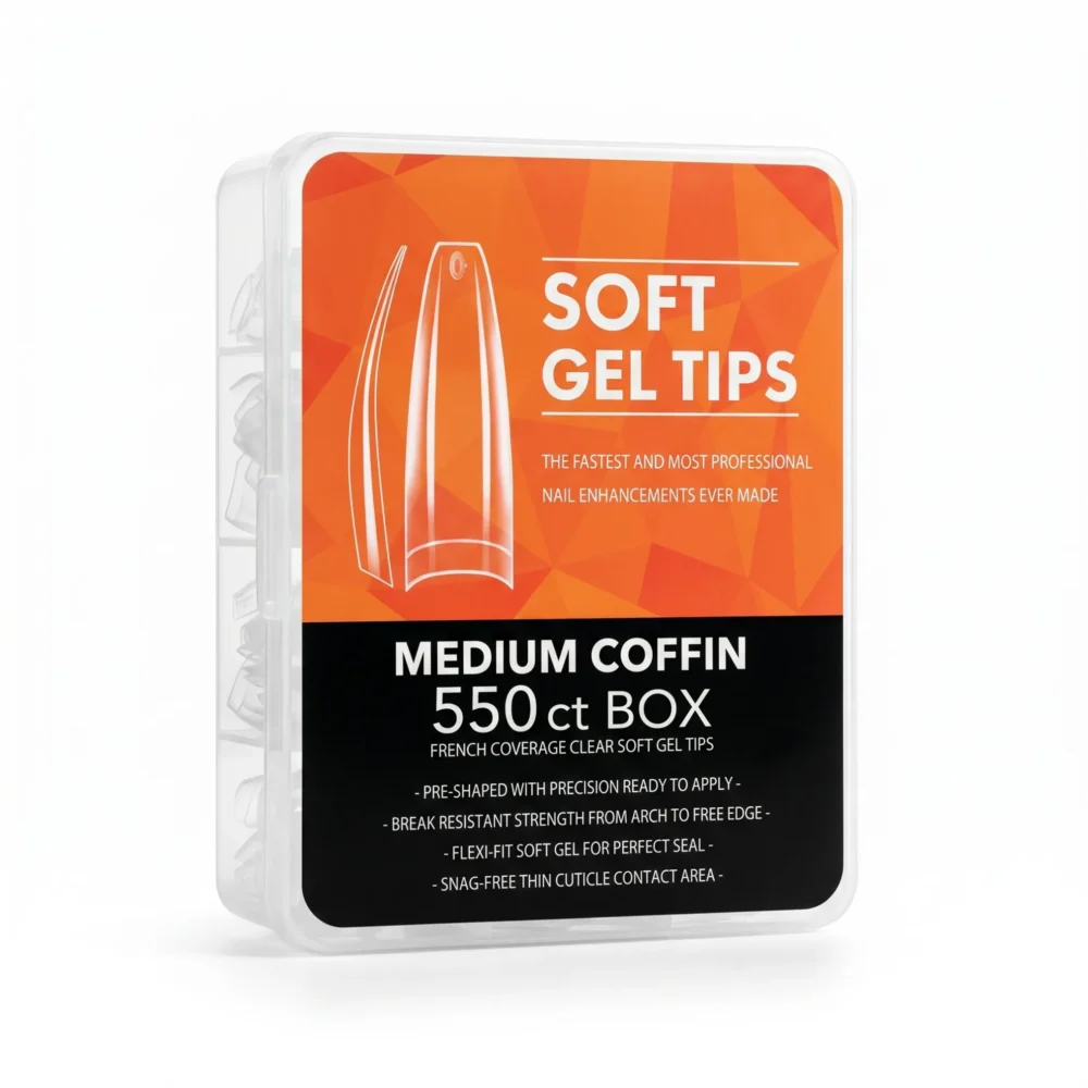 Meem'z Soft Gel Nail Tips - Medium Curved Coffin 550pcs
