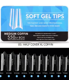 Meem'z Soft Gel Nail Tips - Medium Coffin Half Cover 550pcs